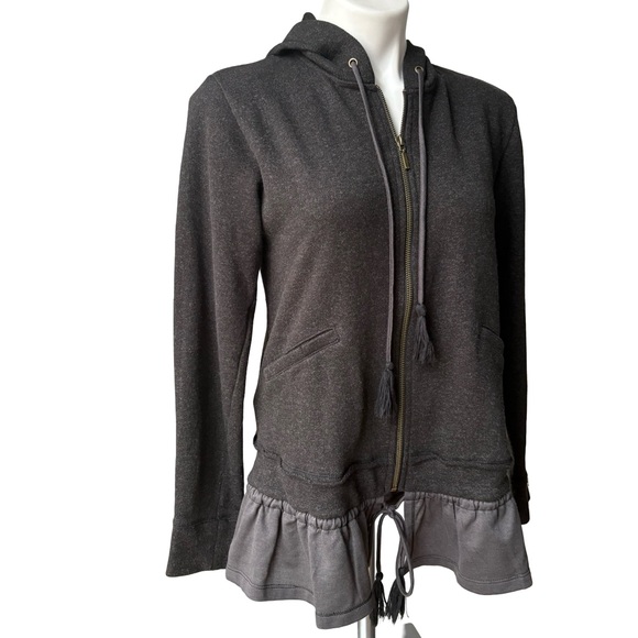 Knox Rose Gray Zip Front Long Length Hooded Sweater with Ruffle Hem, Sz S - Picture 5 of 9